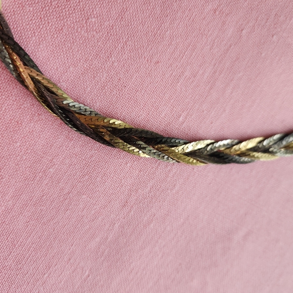 Vintage Braided Mixed Metal Tone Herringbone Necklace - Picture 5 of 7